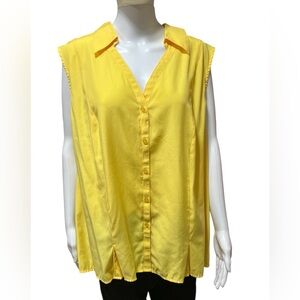 Cato Bright Yellow Button Up Blouse Sleeveless V-Neck Top Size 22 / 24 W NWOT